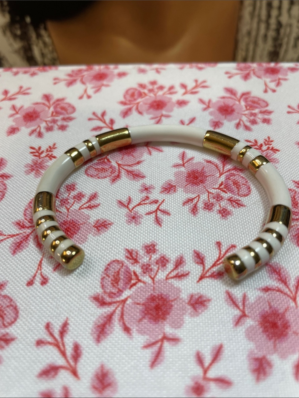White and Gold Enamel Cuff Bracelet NWOT Stainless Steel